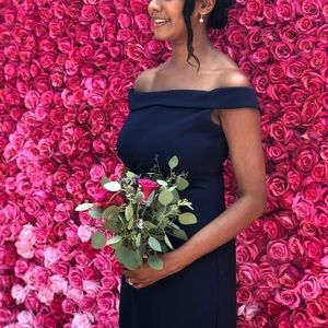 Navy Blue Off Shoulder Bridesmaid Gown